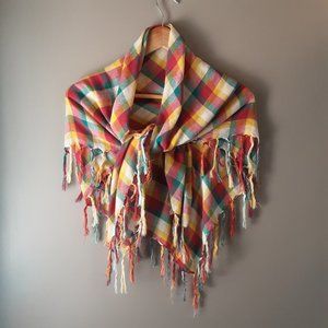 🌞 Pink Turquoise White Yellow Gingham Square Scarf